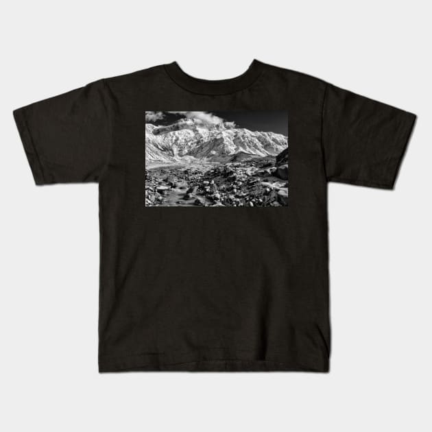Mt Sefton above Mueller Lake B&W Kids T-Shirt by charlesk